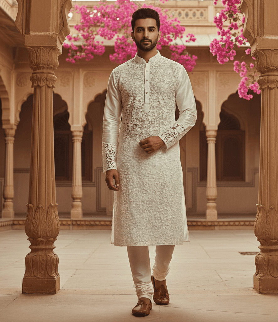Schiffli / Chikan Embroidery Fabric - Gents Kurta